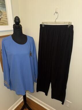 Star Trek Blue Uniform LS Shirt Black Pant Pajama Set Mens Large Fleece 2 Piece